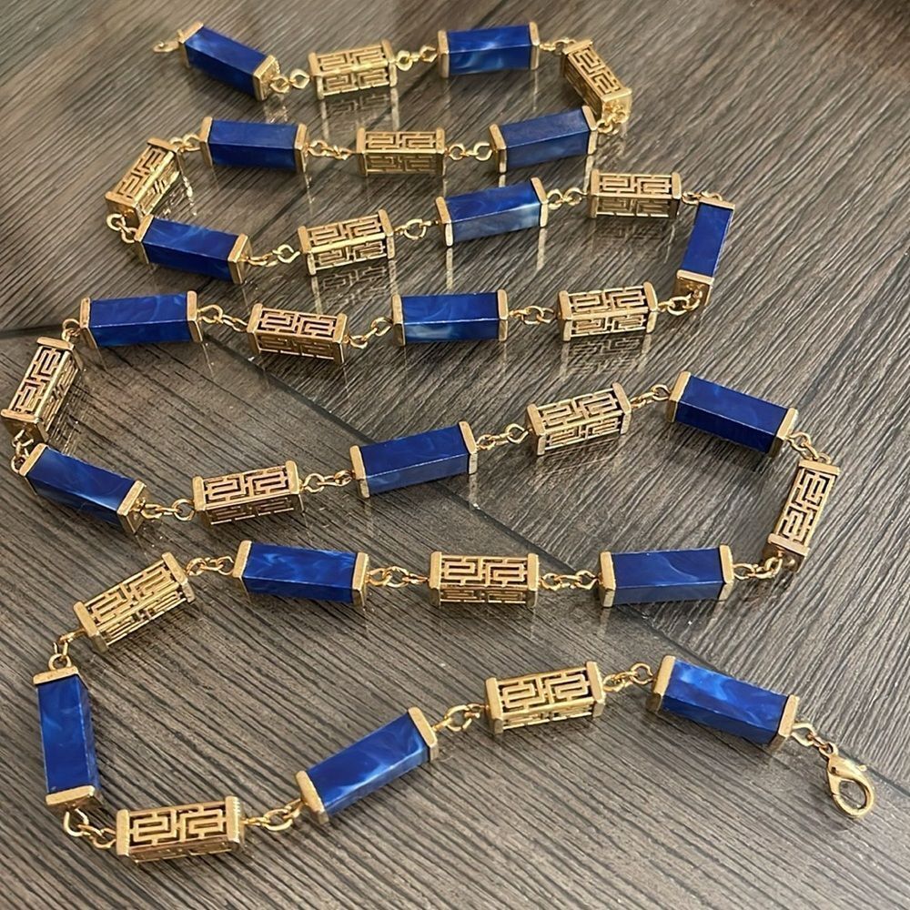 Vintage Asian Inspired Faux Lapis & Boxed Links